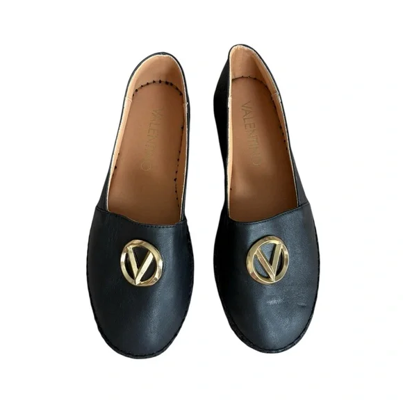 Valentino By Mario Valentino Black Espadrilles with Gold Emblem - Picture 2 of 7